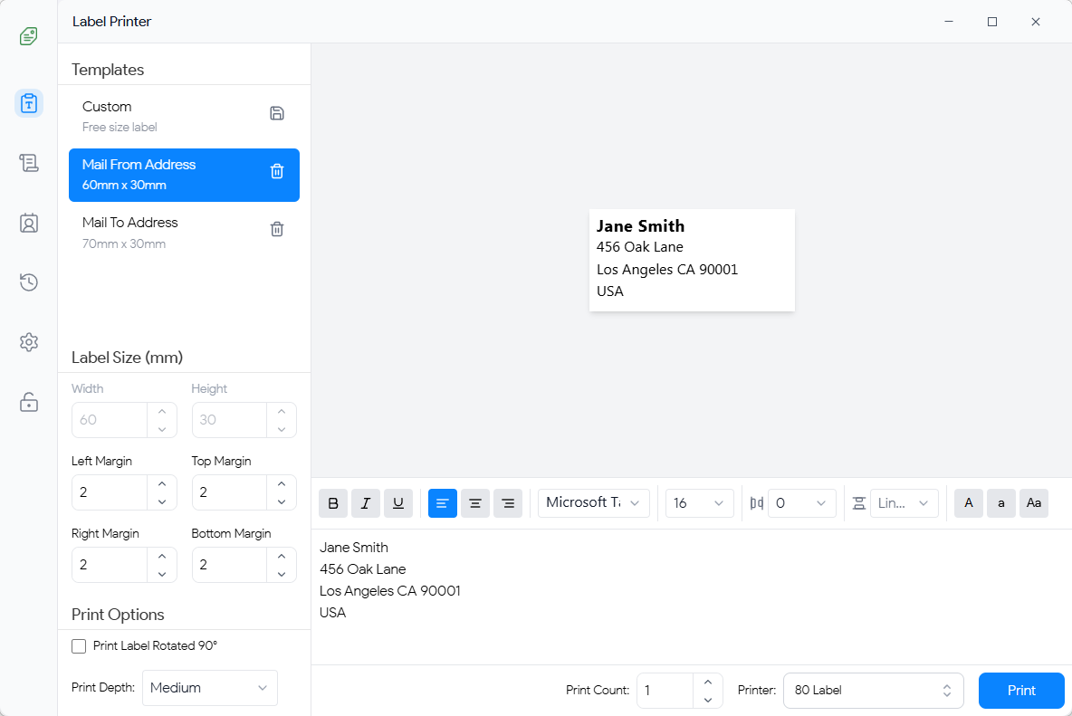 Addrly Main Window Interface